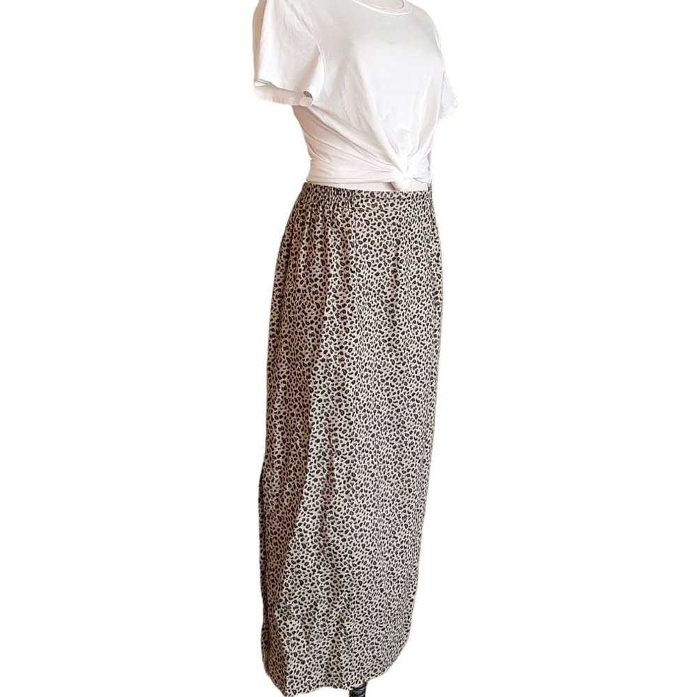 Vintage Leopard Print Linen Blend Maxi Skirt SZ 6